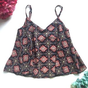 Patterned Navy / Coral Swing Crop Tank Top, Small